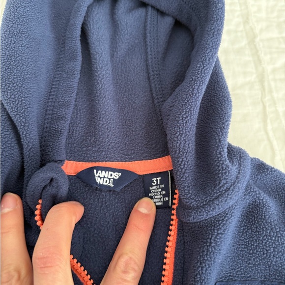 Lands' End Kids' Navy and Blue Hoodie with Orange Accents - Picture 3 of 3